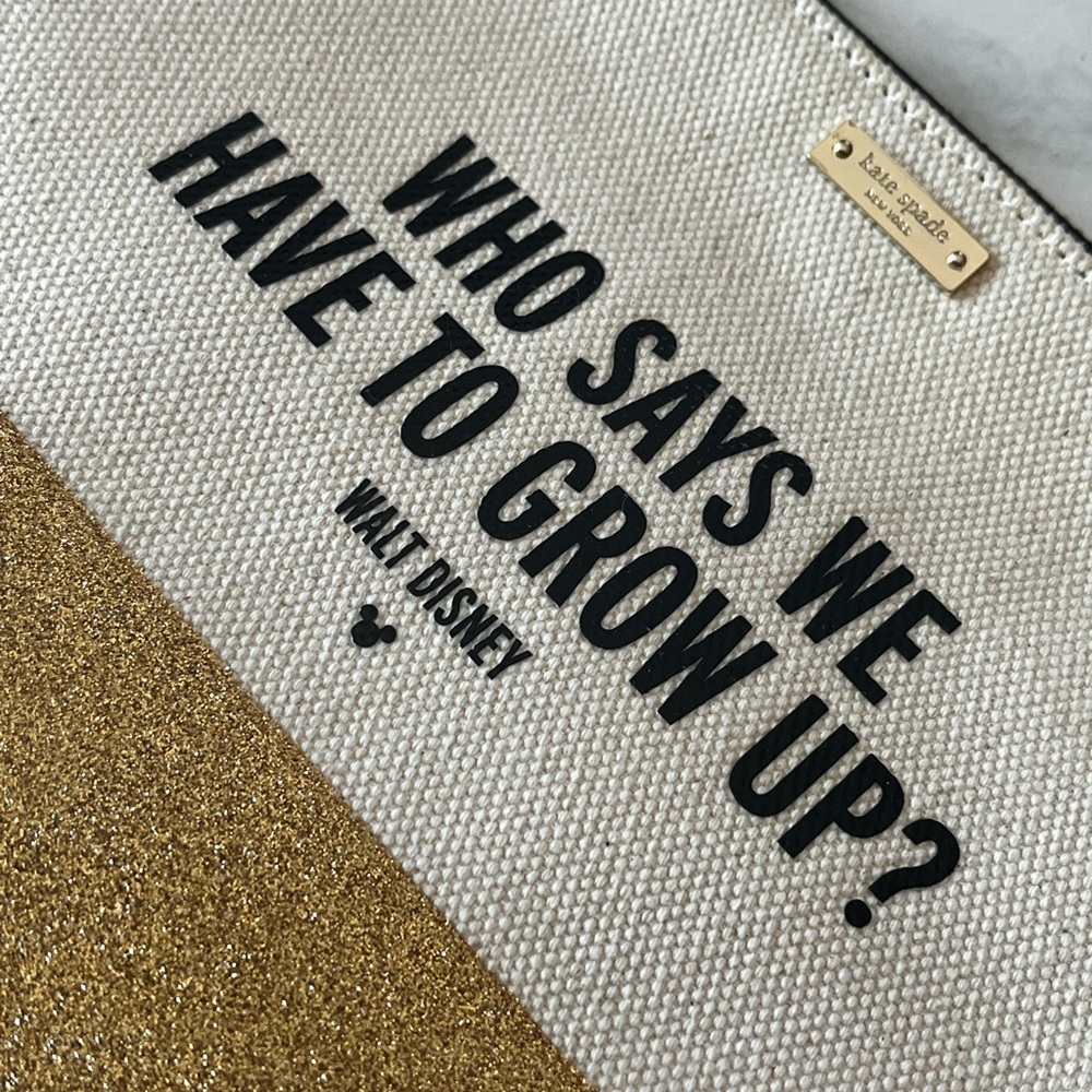 Kate Spade x Disney Cream and Gold canvas Zipper Wristlet
